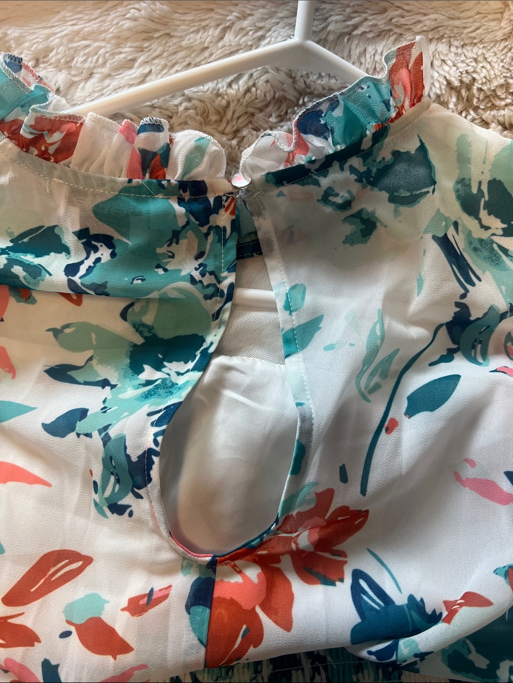 bebe White Floral Mini Dress with Teal and Coral Accents - Picture 14 of 14
